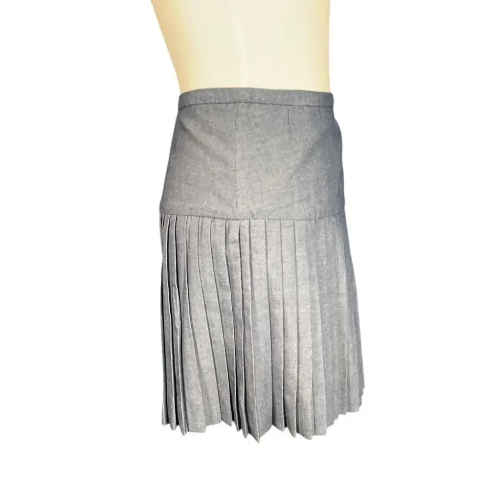 J.Crew Chambray Pleated Skirt Size 2 | Blue Jean Classic A-Line Cotton Blend